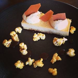 Salted Caramel Parfait with white chocolate foam and popcorn