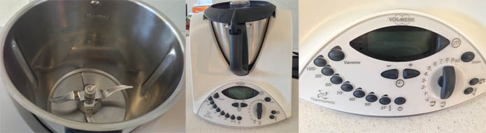 Thermomix interior (left), front (middle) and control pad (right)