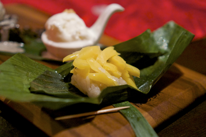 Jack fruit with sticky rice inside a banana leaf