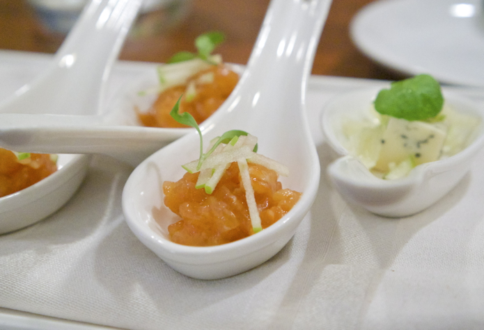 Salmon with batons of green apple