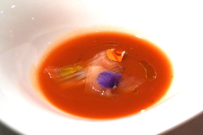 Bloody Mary - Spiced tomato soup, celery, prawn and sherry jelly
