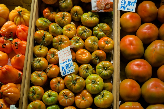 Fresh tomatoes on display
