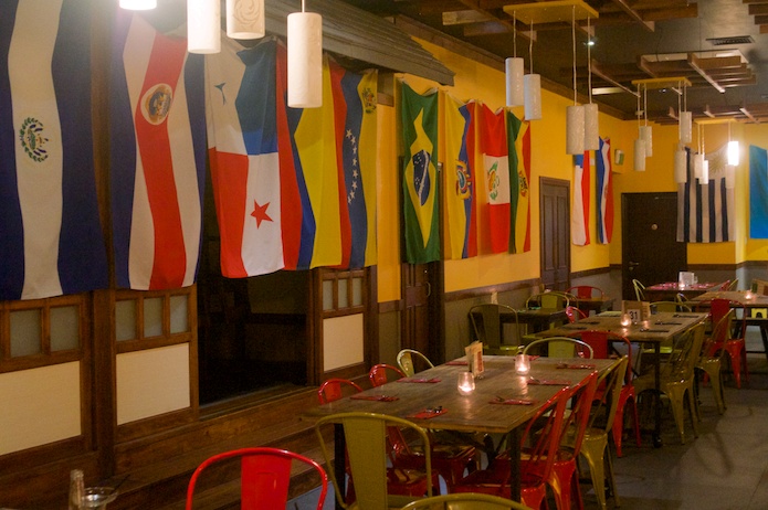 El Salvador, Costa Rica, Panama and Colombia...the interior of Big El's is lined with the flags of Latin America